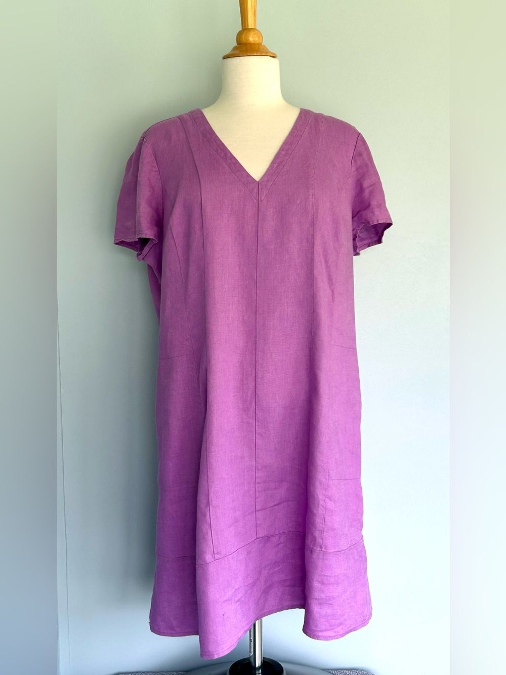 J.Jill Love Linen Purple Knee Length Dress oversized relaxed fit Sz L like XL